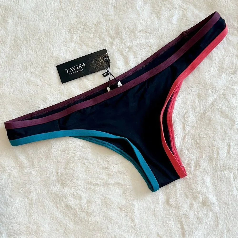 NWT Tavik Jayden Black Color Blocked Bikini Bottom  - Large